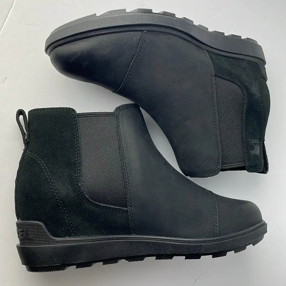 Sorel Evie 2 Chelsea Black Wedge Ankle Boots